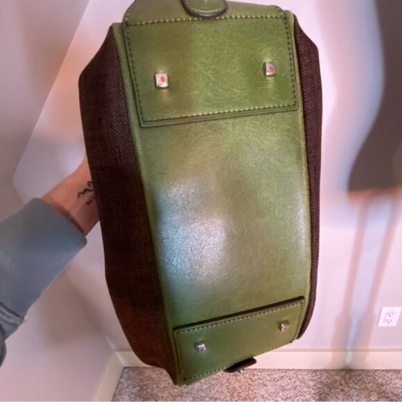 MATT  & NAT Vegan Brown Green Shoulder Bag Canvas Faux Leather - Picture 9 of 16